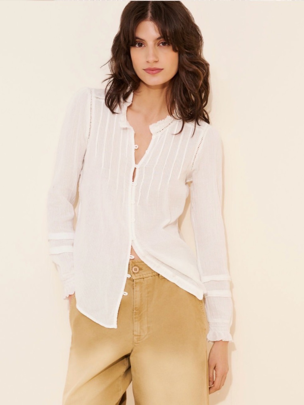 Faherty Willa Blouse White Button-Front Blouse Medium
